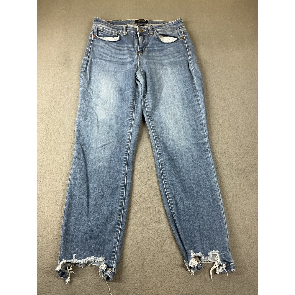 Judy Blue Jeans Womens 28 Blue Cropped Relaxed Distressed Fringe 28 Inseam